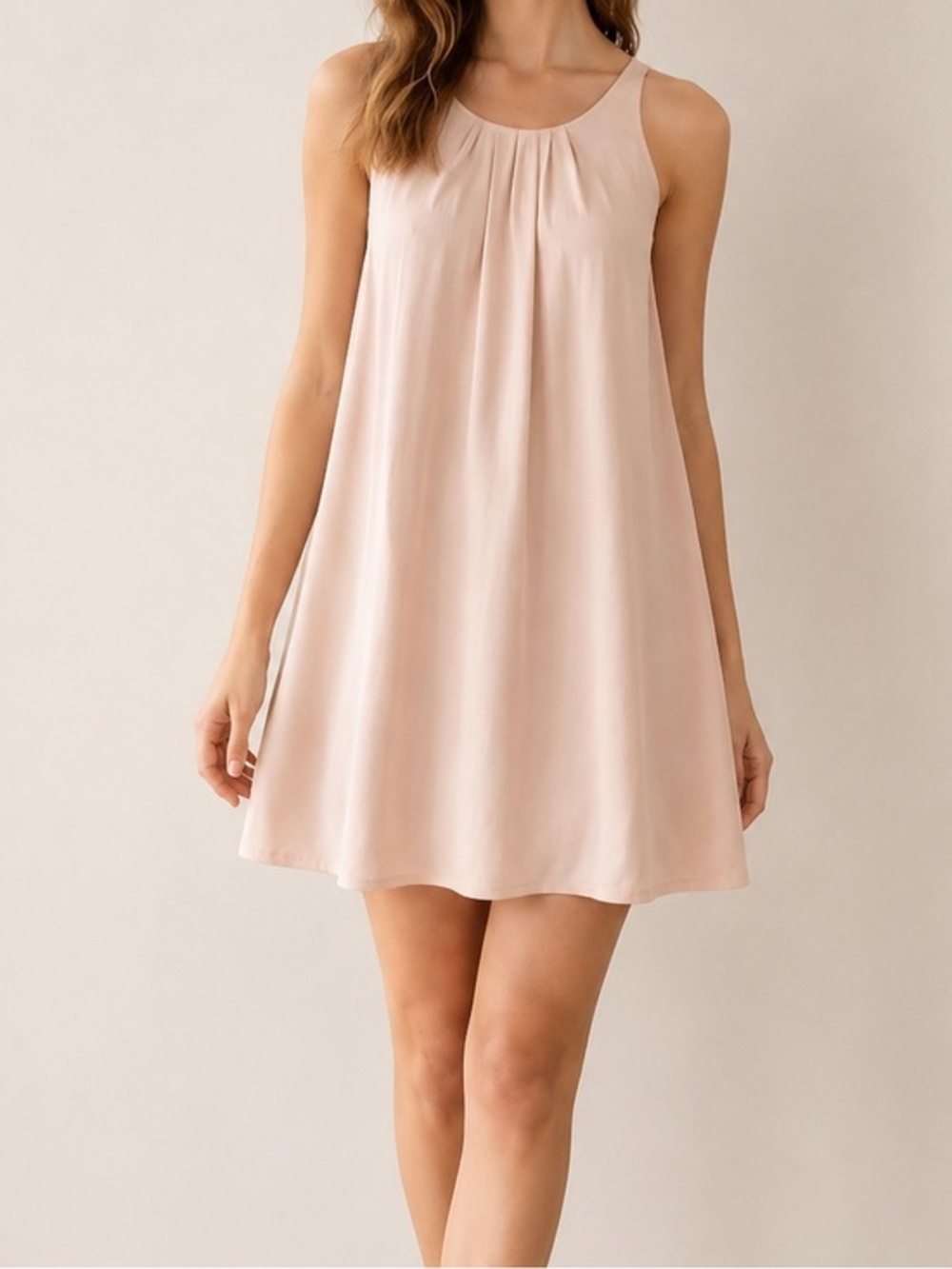 Rebecca Minkoff Henderson Satin Cream Beige A-Line Pleated Mini Dress